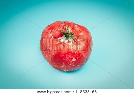 Frozen Tomato On Blue Background