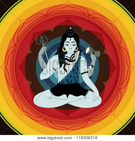 Lord Shiva. Hindu gods illustration. Indian Supreme God Shiva sitting in meditation.