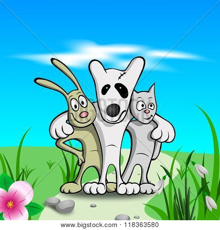 three friends on grass