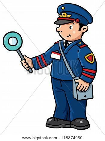 Funny Railroader. Children Vector Illustration