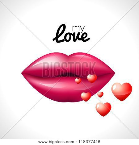 Kiss lips Valentine background with hearts love