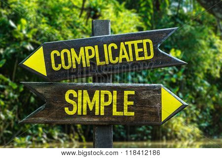 Complicated - Simple signpost with forest background