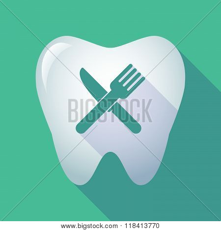 Long Shadow Tooth Icon With A Knife And A Fork