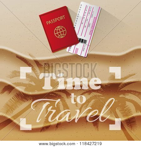 Passport and boarding pass, beach as background