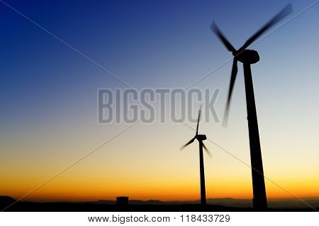 Windmills for electric power production, La Muela, Zaragoza Province, Aragon, Spain.
