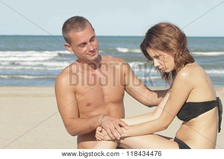 couple of lovers in crisis while on a beach holiday