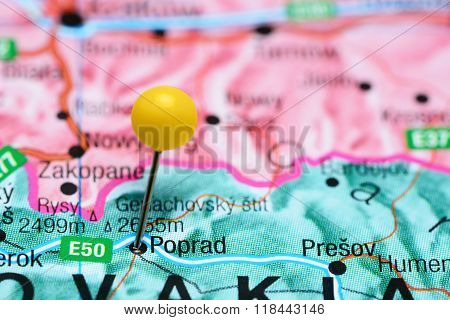 Poprad pinned on a map of Slovakia