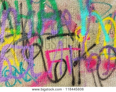 Concrete, Weathered, Worn Wall Damaged Paint. Grungy Concrete Surface. Great Background Or Texture.