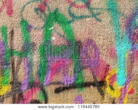Zhitomir Ukraine - February 7: Detail of graffiti on a concrete wall. Grungy concrete surface with cracks scratches and streaks of paint. February 7 2016 in Zhitomir Ukraine