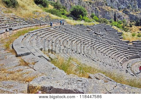 Amazing view of Amphitheater in Ancient Greek archaeological site of Delphi, Greece