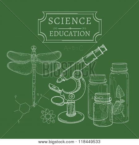 Science And Education Blackboard Concept Study Sketch Hand Drawn Vector Illustration