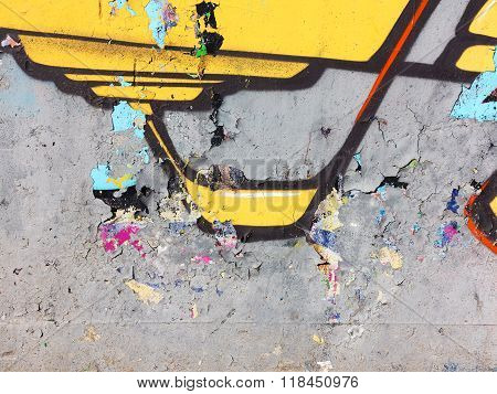 Zhitomir Ukraine - February 7: Detail of graffiti on a concrete wall. Grungy concrete surface with cracks scratches and streaks of paint. February 7 2016 in Zhitomir Ukraine