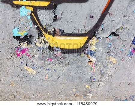 Zhitomir Ukraine - February 7: Detail of graffiti on a concrete wall. Grungy concrete surface with cracks scratches and streaks of paint. February 7 2016 in Zhitomir Ukraine