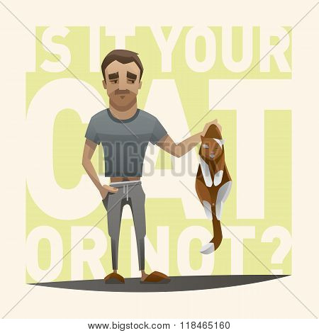 Men holding cat in his arm