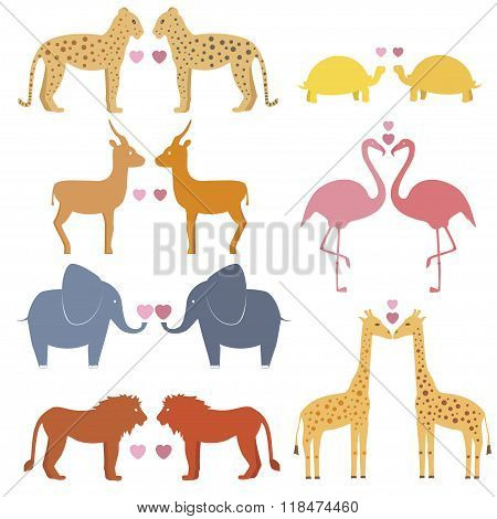 Vector set of love couple animals