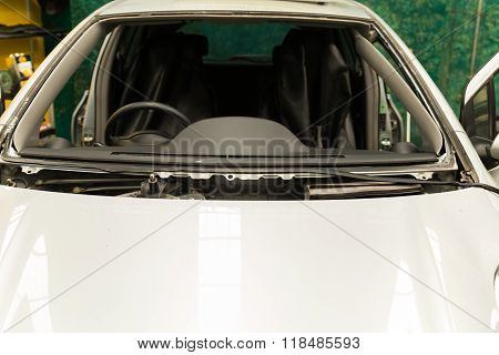Car During Windshield Changing Process