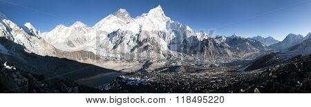 Mount Everest With Beautiful Sky And Khumbu Glacier