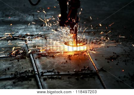 Industrial Laser Cutting Metal With Sparks