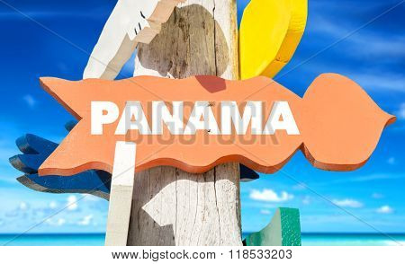 Panama welcome sign with beach