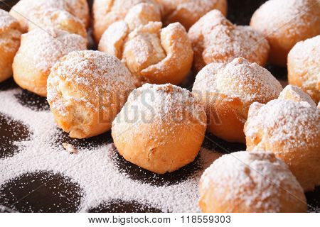 Freshly Fried Donuts Castagnole Macro. Horizontal
