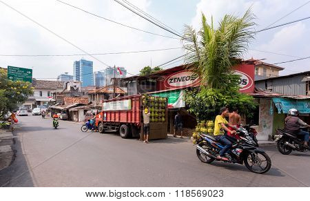 Traffic On Shantytown Street In Jakarta