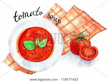 Fresh tomato soup in a white plate