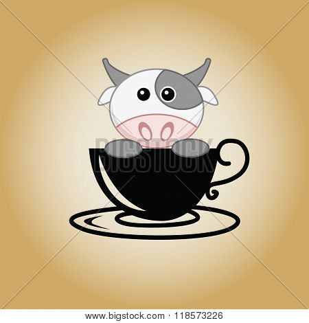 Cute cow in cups of coffee.logo coffee vector.