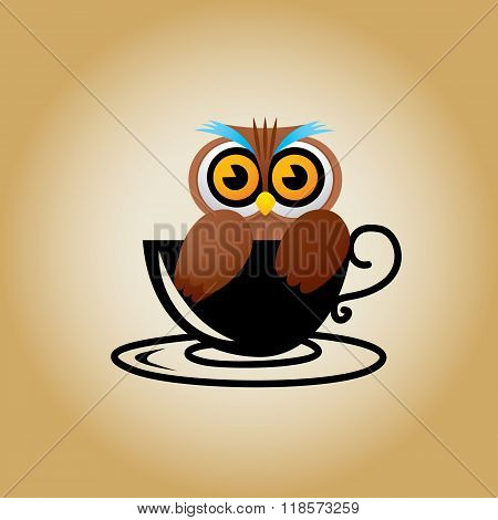Cute OWL coffee cup.OWL logo coffee vector.