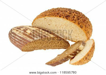 Half A Loaf Of Black And White Bread On A White Backgroundb