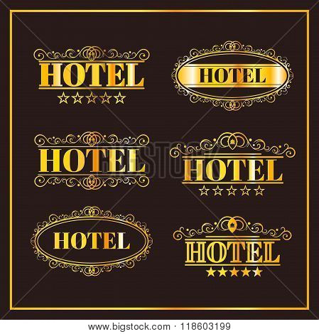 Hotel vintage golden labels, vector illustration