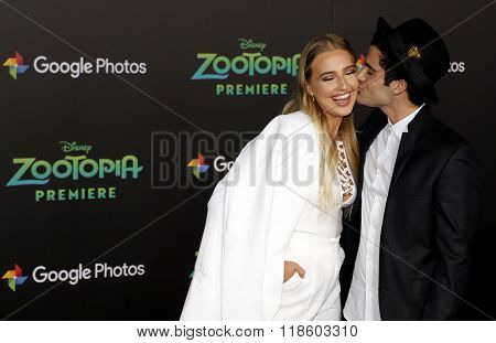 Veronica Dunne and Max Ehrich at the Los Angeles premiere of 'Zootopia' held at the El Capitan Theater in Hollywood, USA on February 17, 2016.