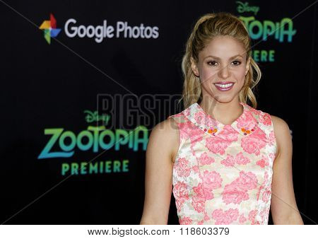 Shakira at the Los Angeles premiere of 'Zootopia' held at the El Capitan Theater in Hollywood, USA on February 17, 2016.
