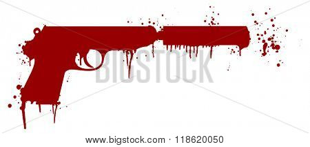 illustration of a handgun with silencer covered in blood splatter, eps10 vector