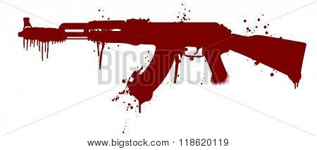 illustration of an automatic gun silhouette with blood splatter, eps10 vector