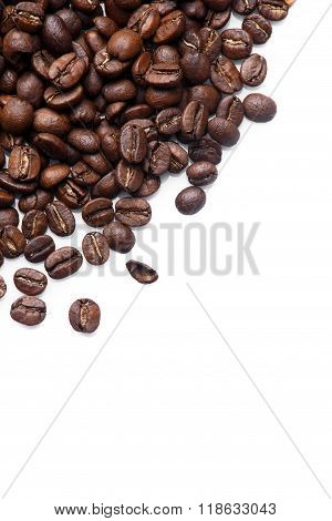Roasted coffee beans on white background