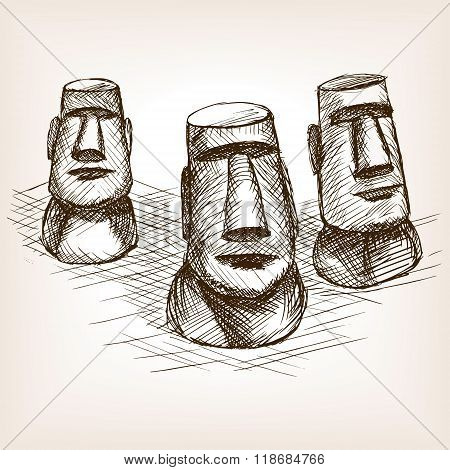 Moai easter island hand drawn sketch style vector