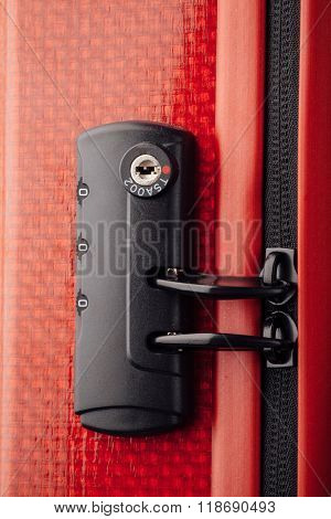 suitcase tsa lock, closeup view