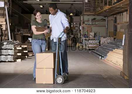 Colleagues in warehouse