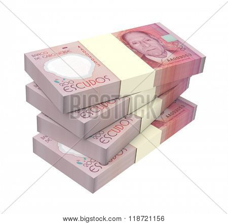 Cape Verdean escudos bills stacks background. Computer generated 3D photo rendering.