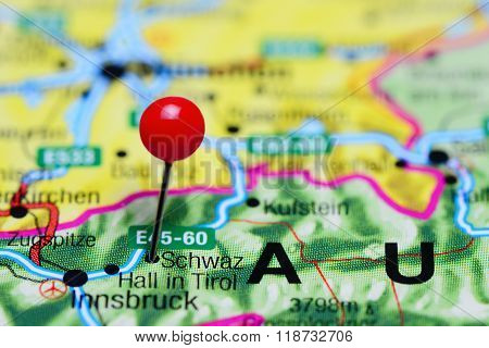 Schwaz pinned on a map of Austria