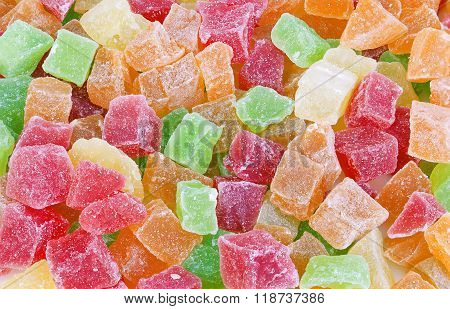 Multi-coloured Sweet Fruit Candy Close-up As A Background. Succade.