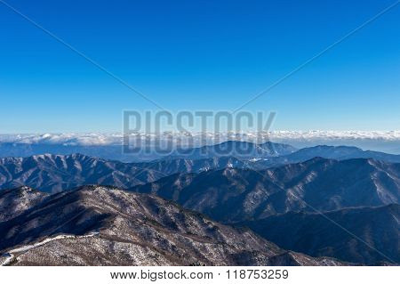 Deogyusan Mountains Is Covered By Snow And Morning Fog In Winter,south Korea.