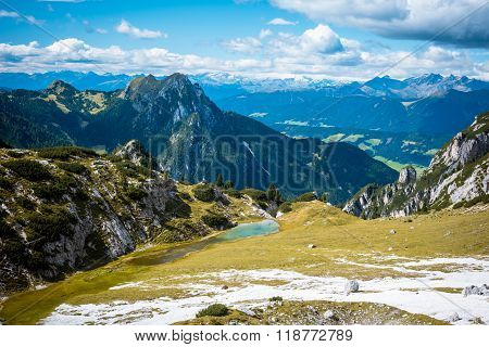 Scenic view of Italian Dolomites and  lake Mitteralplsee