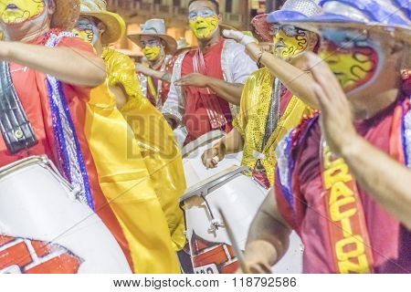 Group Of Candombe Drummers At Carnival Parade Of Uruguay