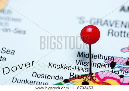 Knokke-Heist pinned on a map of Belgium
