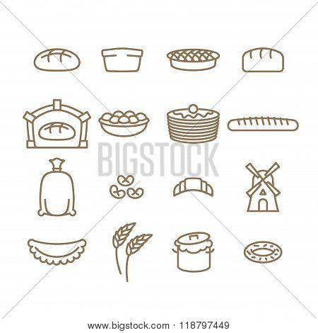 Bread Linear Icon Set. Baking. Bakery Products. Muffin And Bread. Baton And Baguette. And Croissant