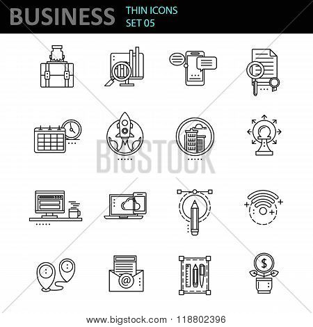 Modern thin line icons set for business