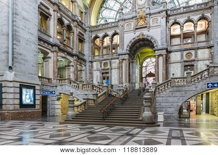 Famous Art Deco Interior Antwerp Main Station, Belgium