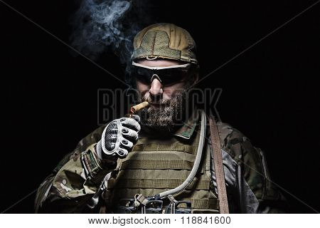 US Army soldier smoking