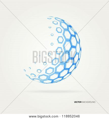 Abstract sphere Vector hexagons template.